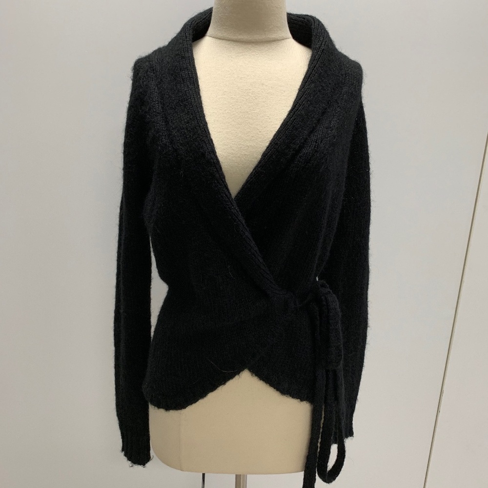 Self Belted Short Sweater Jacket- Black